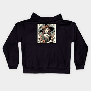 Witch girl and roses Kids Hoodie